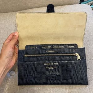 Aspinal of London Leather Travel Wallet - Navy